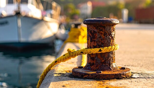 Rusty mooring post at a harbor