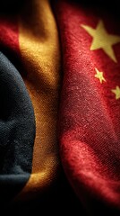 Comparison of Chinese and German flags showcasing rich textures and colors in a close-up view