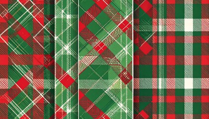 Festive plaid patterns in red, green, and white