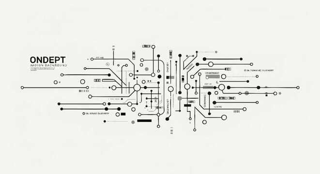 Abstract futuristic network connections and circuit board schematic, conceptualizing digital technology and data transfer