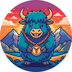 Happy Yak with 'Y' Medallion Vector