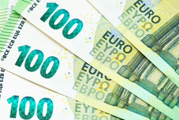 Hundred banknotes of euro close-up