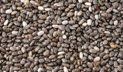 Chia seeds background. Top view