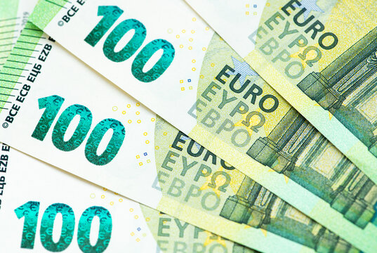 Hundred banknotes of euro close-up
