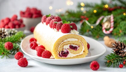 Festive raspberry swiss roll