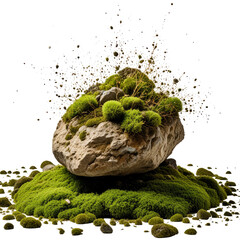 Mossy rock exploding with spores, garden, nature, design