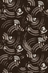 Abstract brush strokes seamless pattern. Beige curved lines against dark brown background