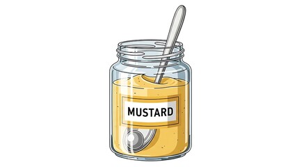 Mustard Jar with Spoon Vector Flat Design Isolated