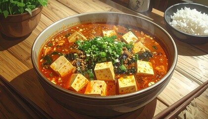 Spicy tofu stew with rice