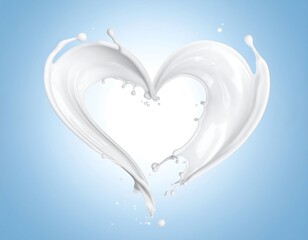 Milk splash heart shape on light blue background