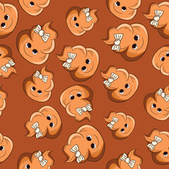 Obraz premium Seamless pattern with kawaii poop on white background. Cartoon poo, feces icons. Shit patterns, evil turd. Vector illustration for invitation, poster, card, fabric, textile. Doodle style.
