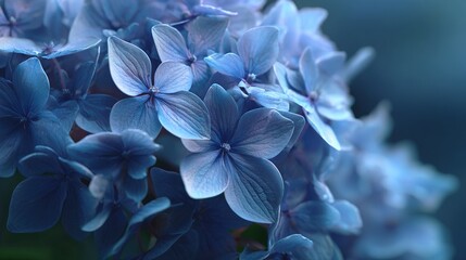   A clear photo of a bouquet with blue flowers atop is obscured by a blurry background