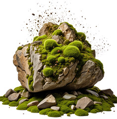 Mossy rock garden explosion, nature backdrop