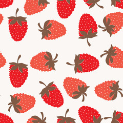 Seamless pattern with strawberry on color background. Natural delicious fresh ripe tasty fruit. Vector illustration for print, fabric, textile, banner, other design. Food concept.