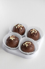 Homemade chocolate dessert in festive packaging