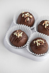 Homemade chocolate dessert in festive packaging