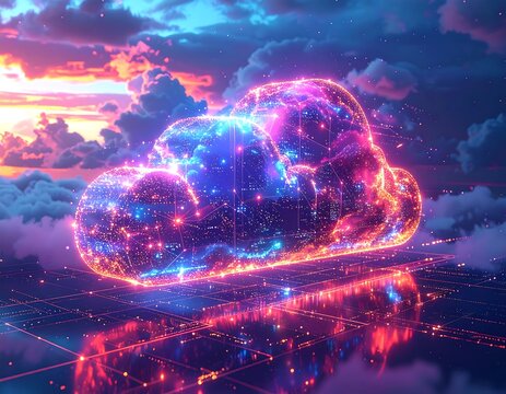 Futuristic cloud with glowing network - Powered by Adobe