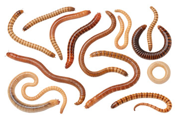 Collection set of worms isolated on transparent or white background, png