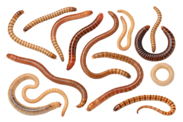 Collection set of worms isolated on transparent or white background, png