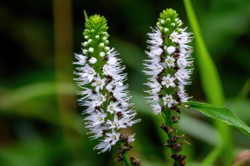 Close-up of white flowers with dark accents.