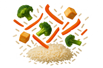 Vegetarian stir fry ingredients on transparent background, isolated shot