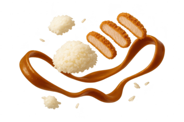 Tonkatsu with rice and curry sauce floating on transparent background, food