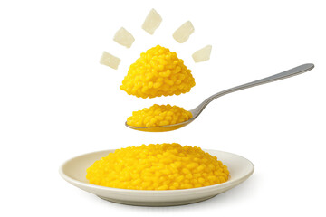 Delicious risotto with saffron isolated on transparent background, studio shot