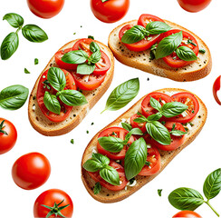 Bruschetta, tomatoes, basil, food photography, studio shot, recipe, culinary
