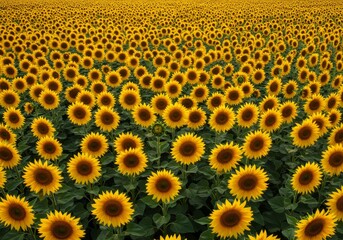 Vast Sunflower Fields Stretching Endlessly Under Warm Bright Summer Sky