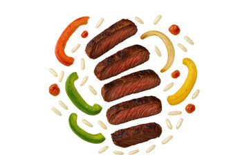 Grilled beef steak slices isolated on transparent background, fresh and tasty
