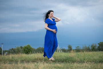 Obraz premium Full length portrait of a pregnant woman in nature