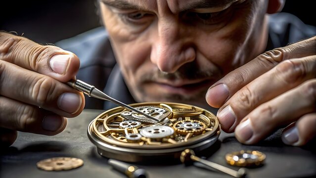 Watchmaker carefully assembling a watch mechanism with precision and expertise