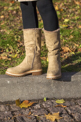 Female fashion - beige suede boots