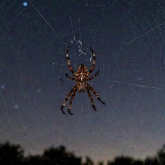 Spider in web at night