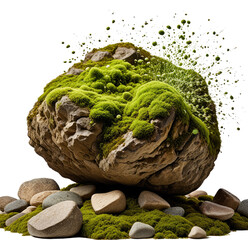 Obraz premium Mossy rock garden, plants, pebbles, background, nature design