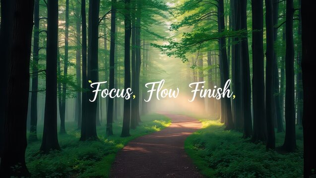 A serene forest path inspires focus, flow, and finishing strong in life goals