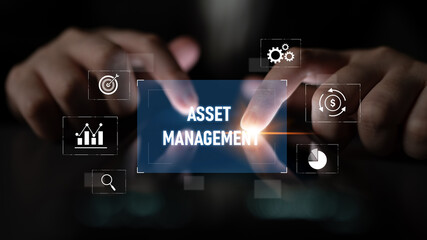 Asset management system showing investment planning, financial goal tracking, ROI analysis, and...