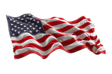 Detailed American Flag Fabric Rippling on Black usa flag isolated on a transparent background in PNG format.