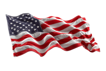 Detailed American Flag Fabric Rippling on Black usa flag isolated on a transparent background in PNG format.