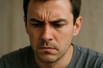Obraz premium Intense Focus: A man with furrowed brow, a poignant portrayal of deep concentration, reflecting a moment of introspection and intellectual engagement. 