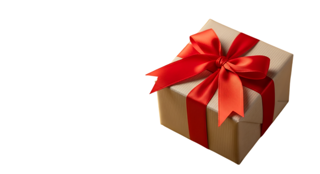 Gift box with red ribbon isolated on transparent background, a symbol of christmas time