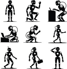 AI Robot Silhouette Icon Vector Collection Futuristic Robot and Android Silhouette Set