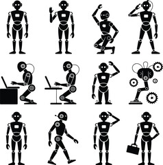AI Robot Silhouette Icon Vector Collection Futuristic Robot and Android Silhouette Set