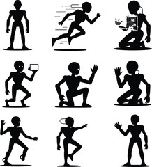 AI Robot Silhouette Icon Vector Collection Futuristic Robot and Android Silhouette Set