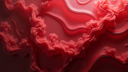 Fototapeta premium Pink and red ribbons drift—surreal, sculptural, and pulsing with motion, warmth, and poetic tension. 