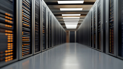 Fototapeta premium Server room filled with data centers; information technology hardware.