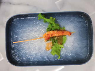 Chinese Sweet and Spicy Shrimp Skewer on Plate
