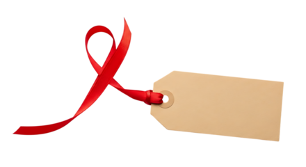 Blank gift tag with red ribbon isolated on transparent background, perfect for adding a personal touch