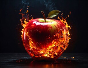 Fiery apple on dark background