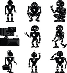 AI Robot Silhouette Icon Vector Collection Futuristic Robot and Android Silhouette Set